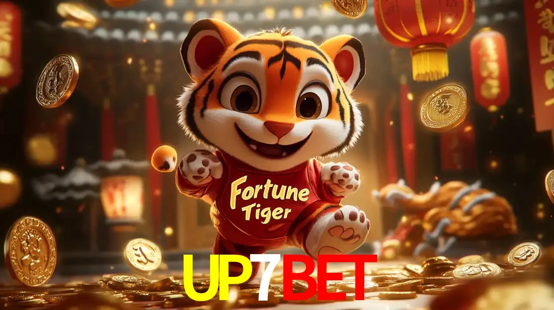 O alegre personagem do Fortune Tiger correndo sobre um caminho de moedas de ouro, simbolizando os grandes prêmios e a diversão do popular jogo de slot do UP7BET.