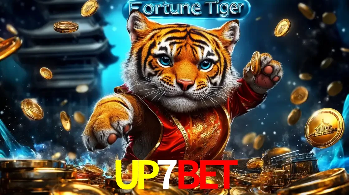 Imagem promocional do jogo de slot Fortune Tiger, com um tigre majestoso em traje tradicional cercado por uma fortuna em moedas de ouro, disponível agora no cassino UP7BET.