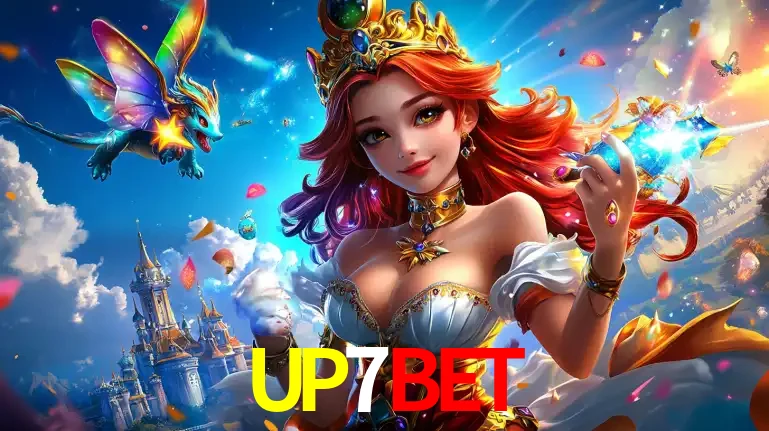 A princesa de um reino de fantasia mágico, com seu pequeno dragão, apresentando um mundo de prêmios encantados nos jogos de caça-níqueis do cassino UP7BET.